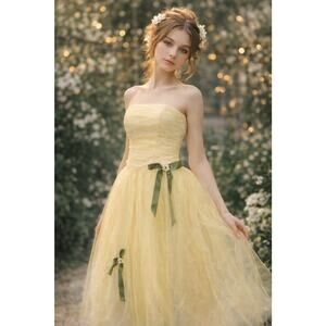 NWT VTG Gunne Sax Jessica McClintock Yellow Tulle Strapless Fairy Prom Dress 2